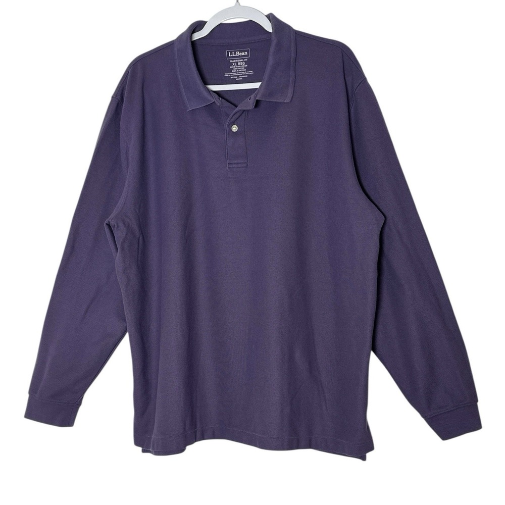 LL Bean Shirt Mens XL Long Sleeve Pique Polo Cotton Traditional Fit Stretch